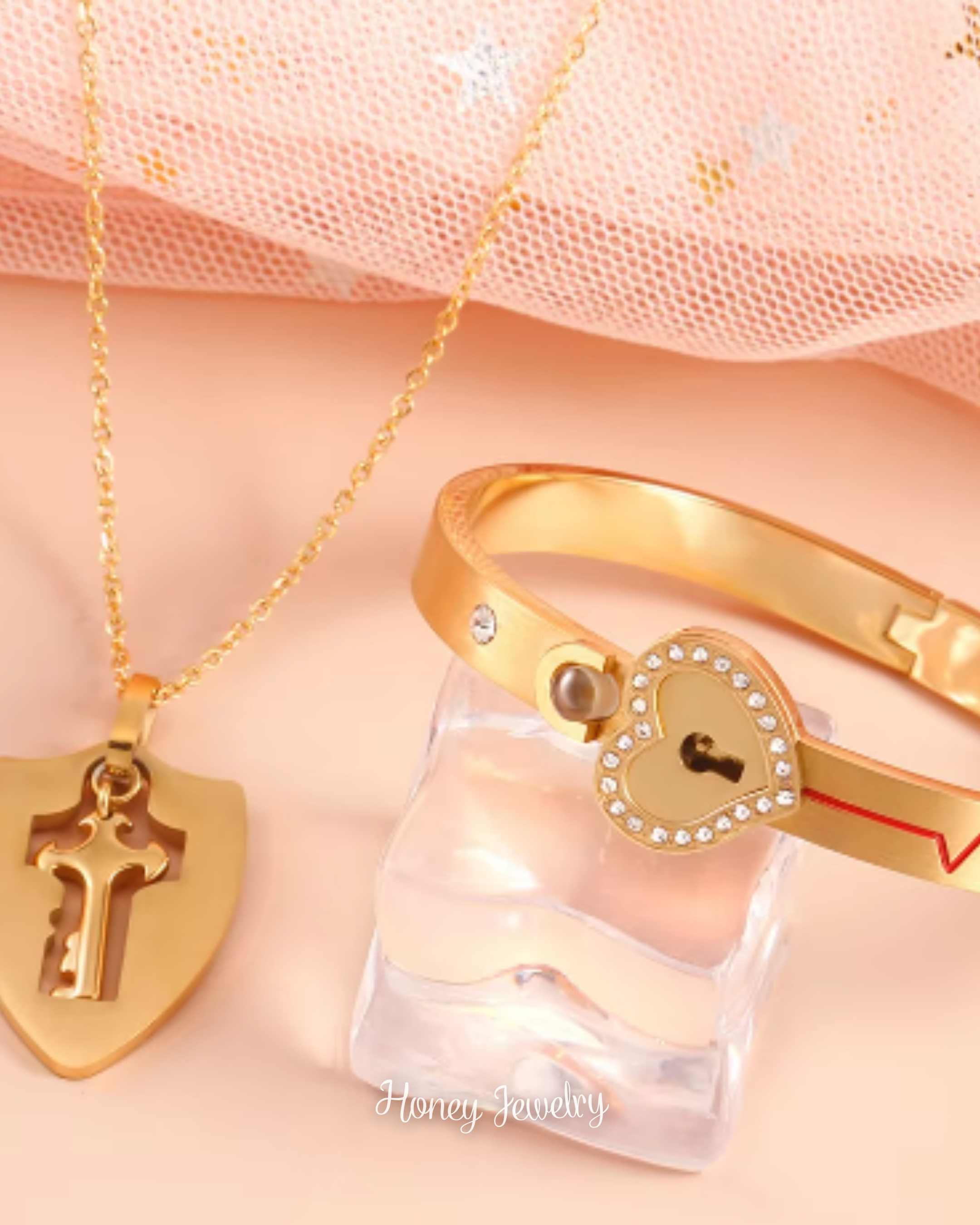 JUEGO DE PULSERA CANDADO Y COLLAR PLACA LLAVE