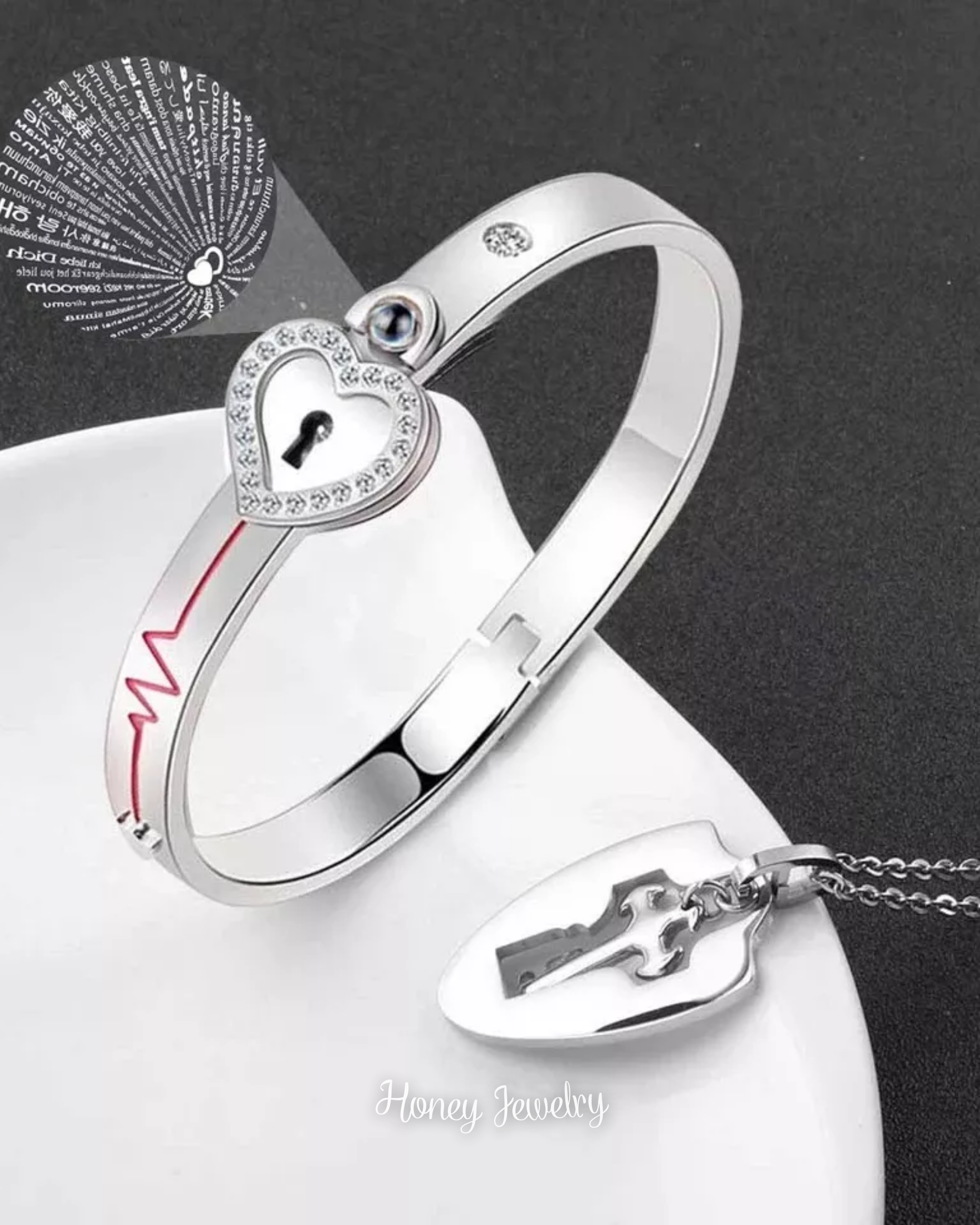 JUEGO DE PULSERA CANDADO Y COLLAR PLACA LLAVE