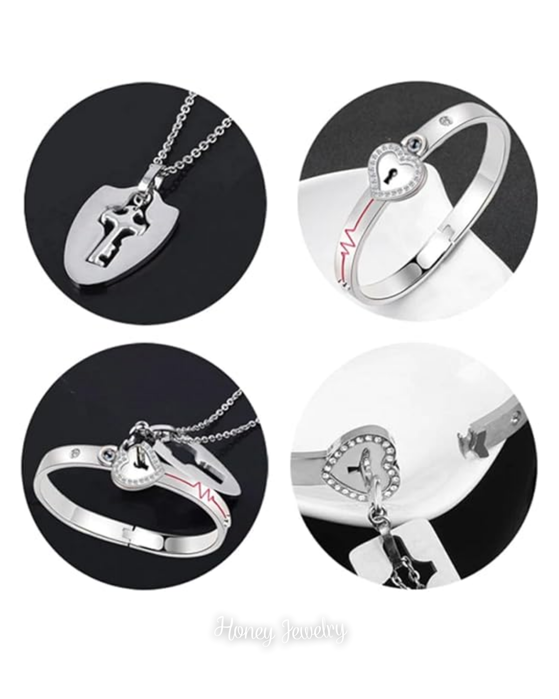 JUEGO DE PULSERA CANDADO Y COLLAR PLACA LLAVE