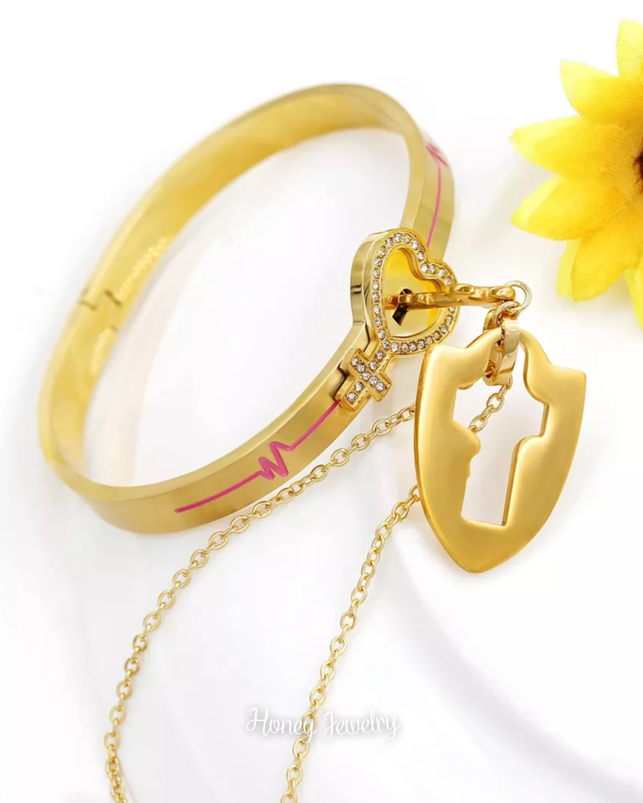 JUEGO DE PULSERA CANDADO Y COLLAR PLACA LLAVE