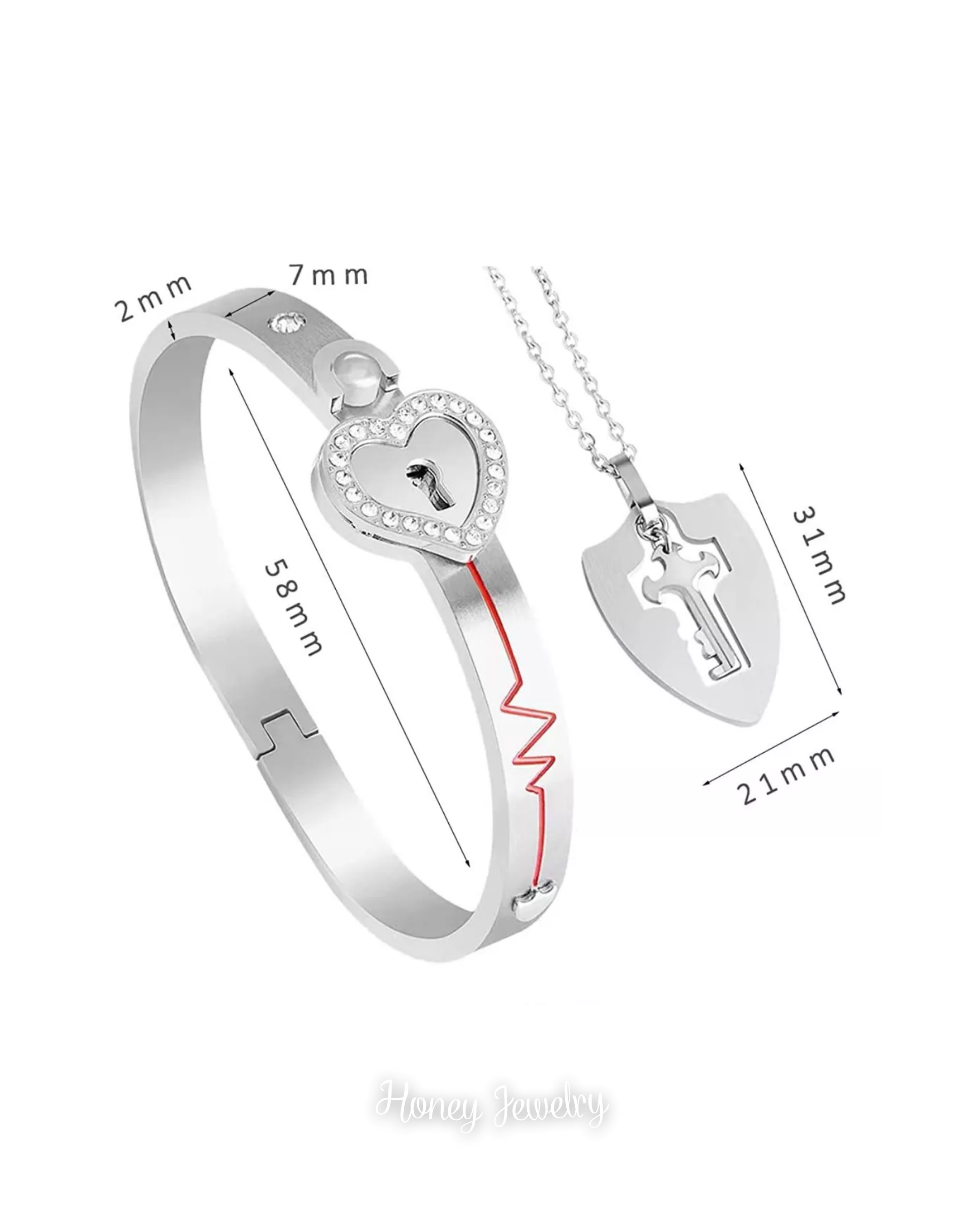 JUEGO DE PULSERA CANDADO Y COLLAR PLACA LLAVE