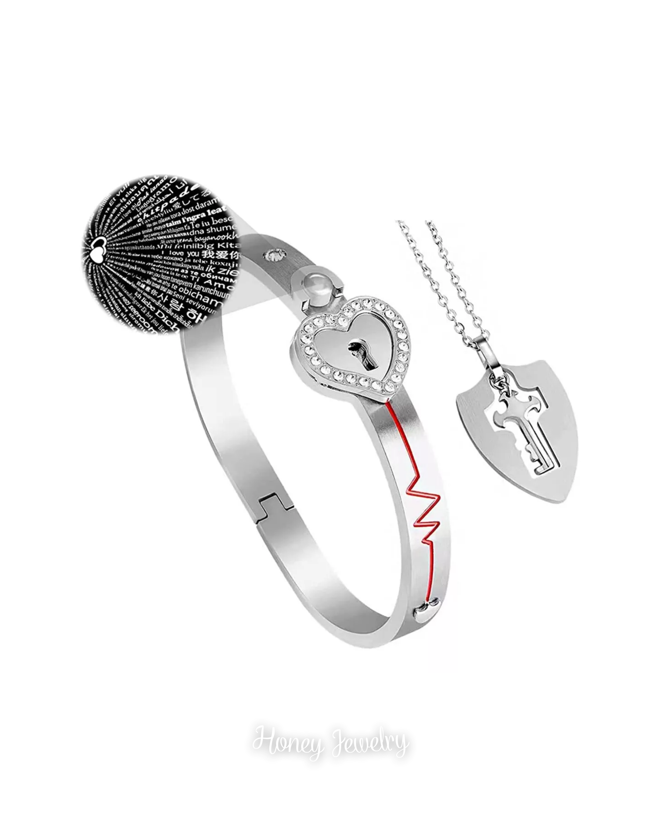 JUEGO DE PULSERA CANDADO Y COLLAR PLACA LLAVE