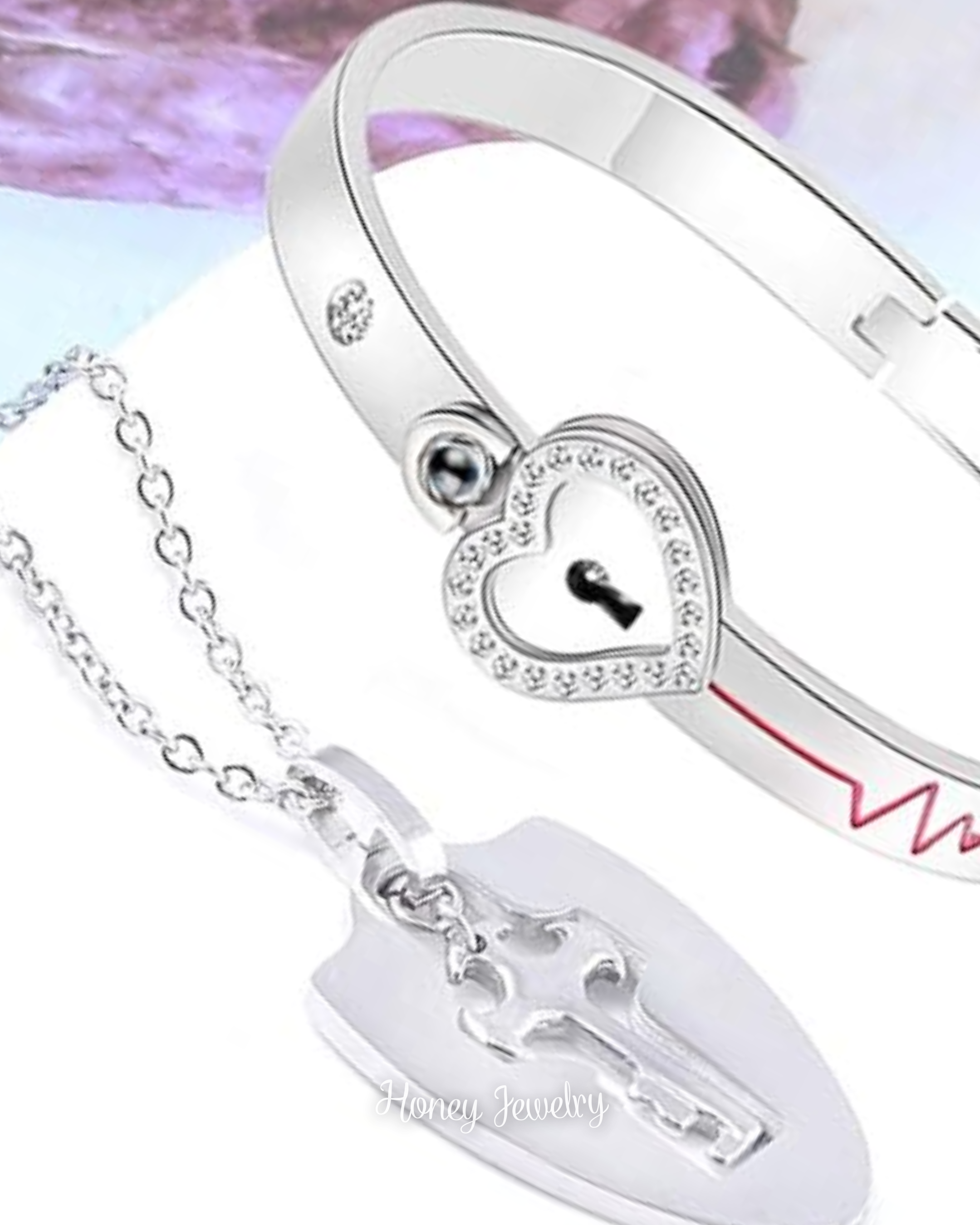 JUEGO DE PULSERA CANDADO Y COLLAR PLACA LLAVE