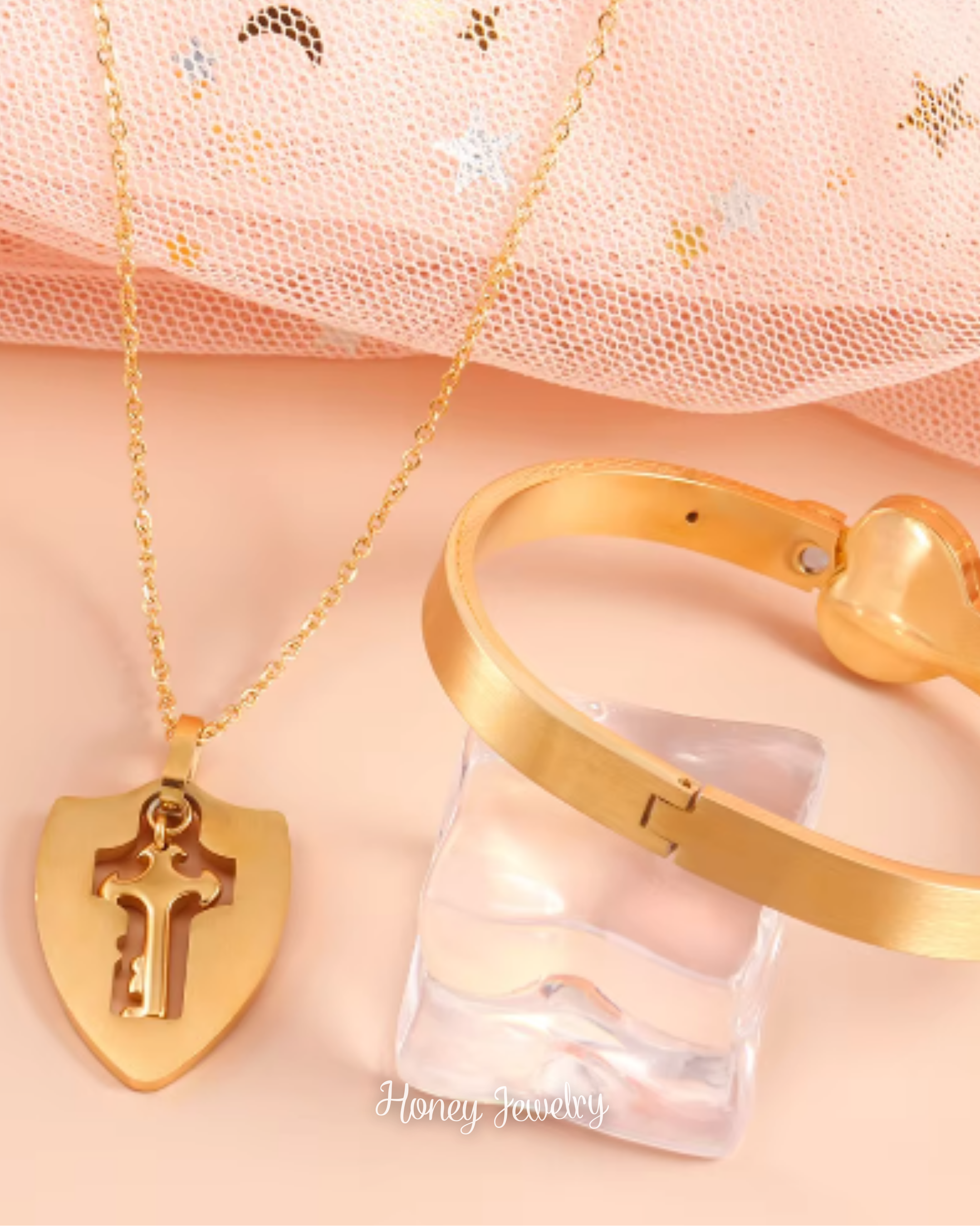 JUEGO DE PULSERA CANDADO Y COLLAR PLACA LLAVE