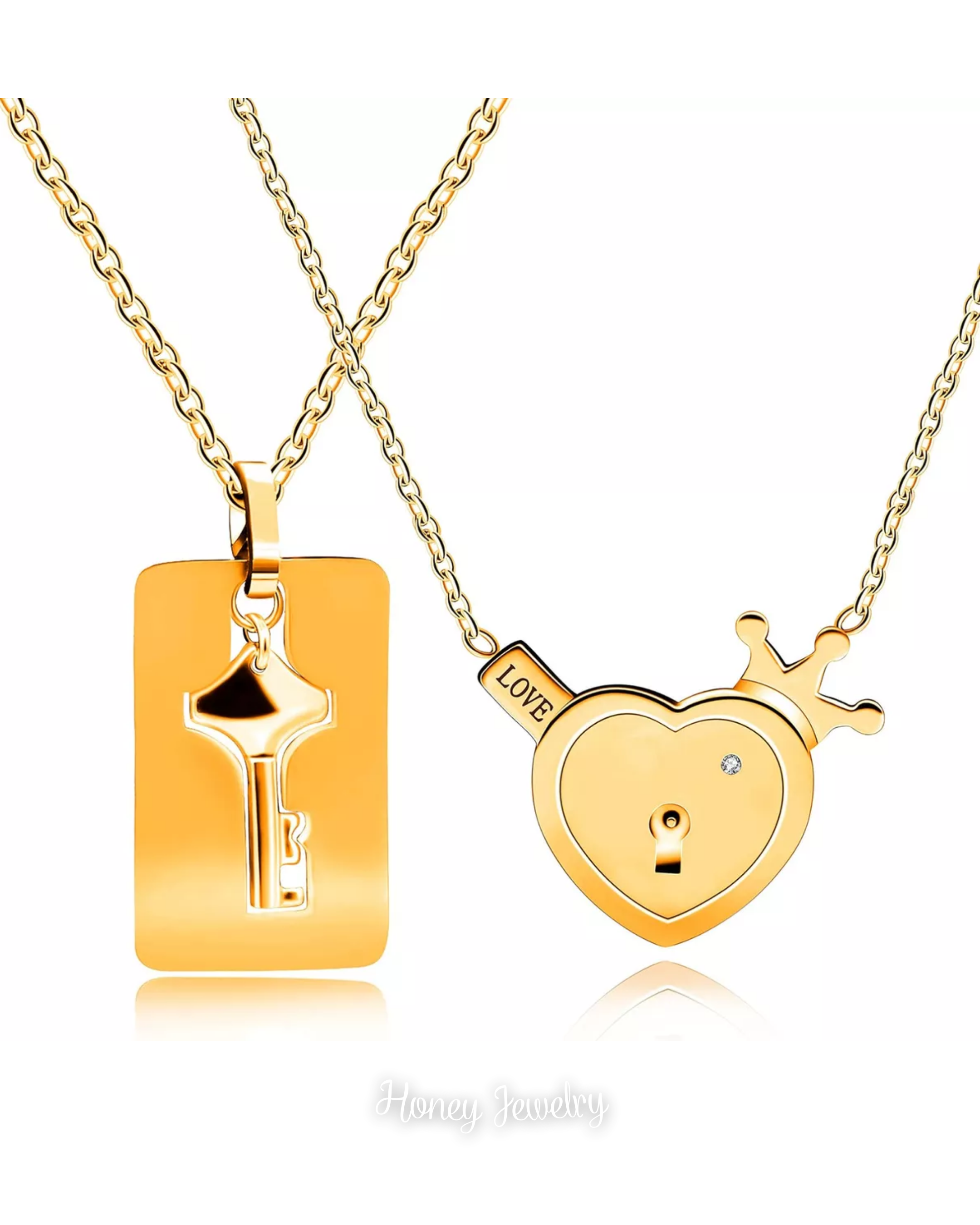 JUEGO DE COLLARES CANDADO CORAZÓN Y PLACA LLAVE