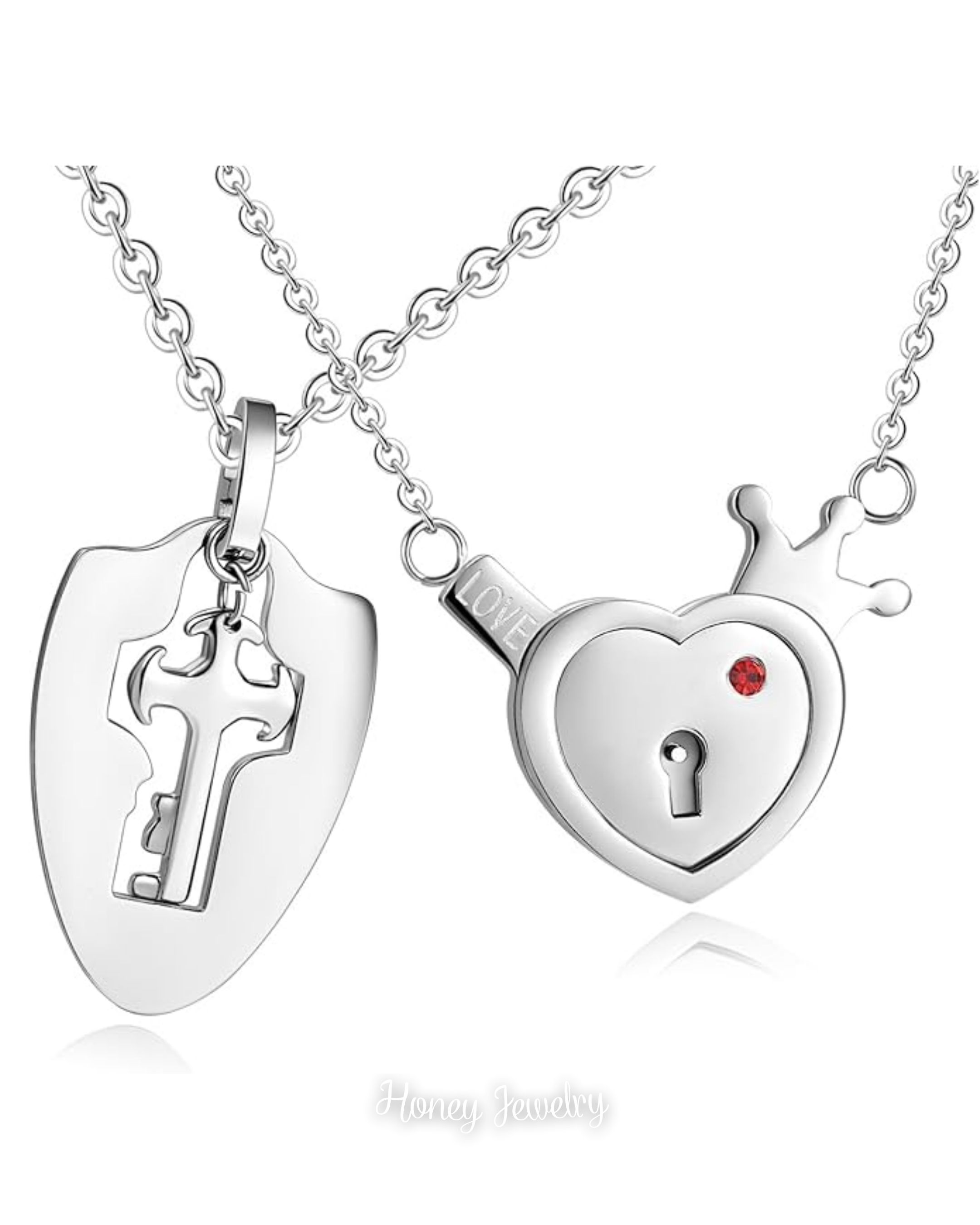 JUEGO DE COLLARES CANDADO CORAZÓN Y PLACA LLAVE