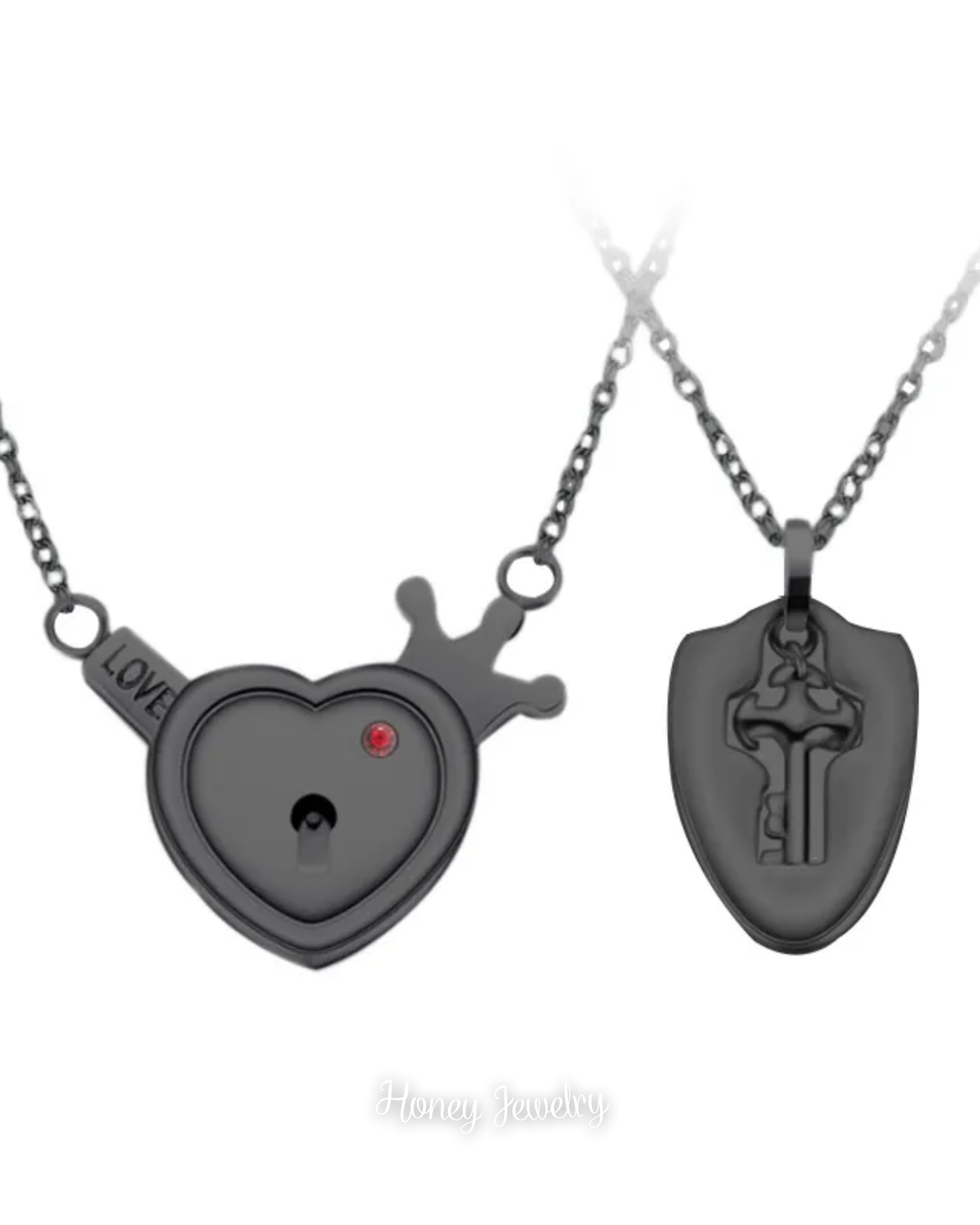 JUEGO DE COLLARES CANDADO CORAZÓN Y PLACA LLAVE