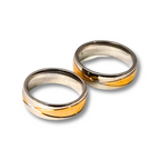 Mixed satin, golden triangular couple rings