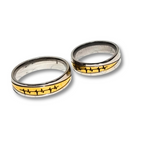 Mixed satin, golden triangular couple rings