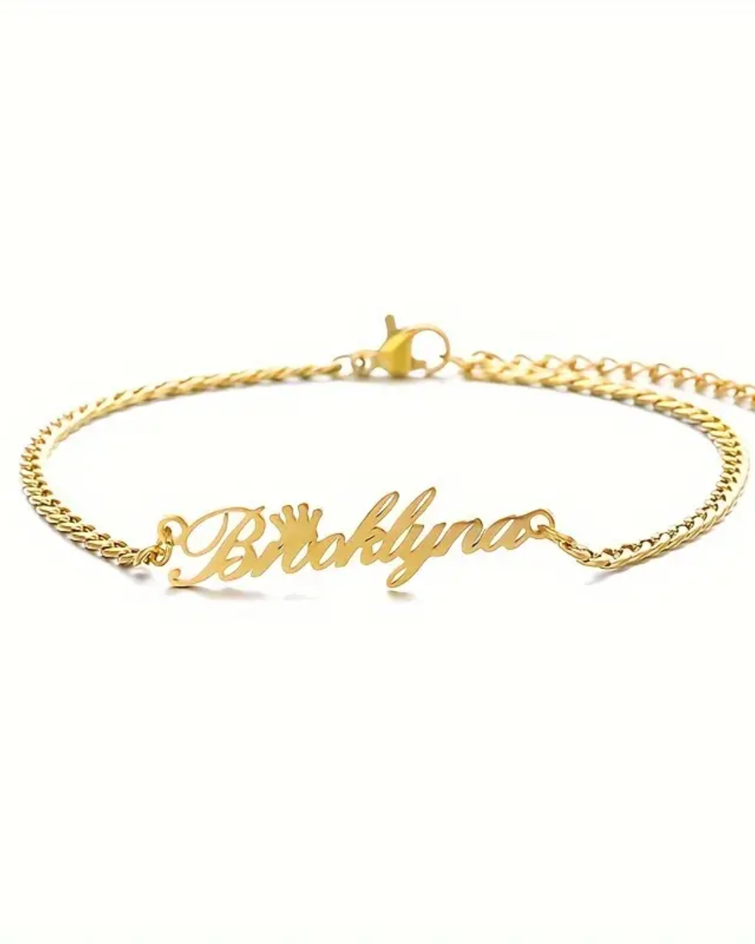 TOBILLERA CON NOMBRE CADENA GRUESA Y CORONA