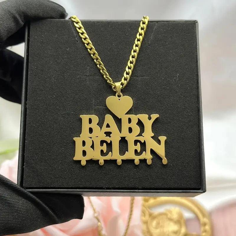 COLLAR CON DOBLE NOMBRE + EMOJI + CADENA GRUESA