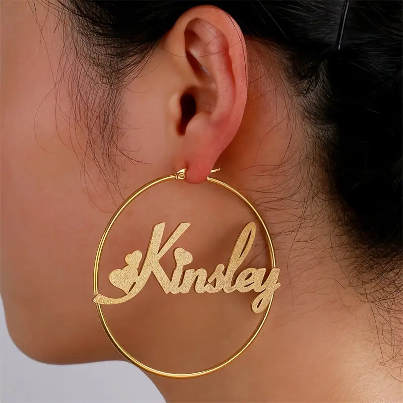 ARETES HOOPS CON NOMBRE Y CORAZONES