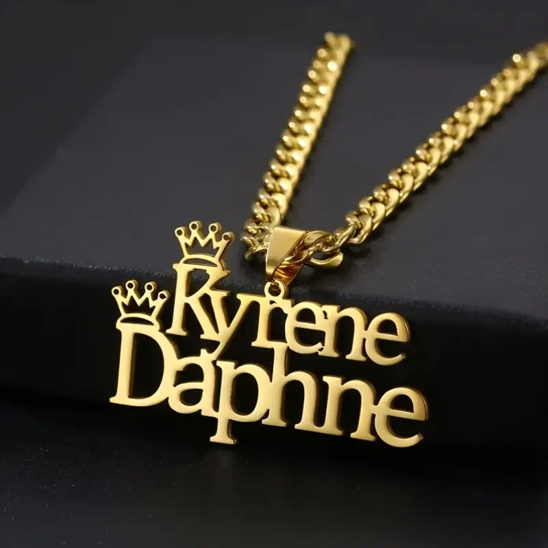 COLLAR CON NOMBRE DOBLE LINEA CON CORONA + CADENA GRUESA