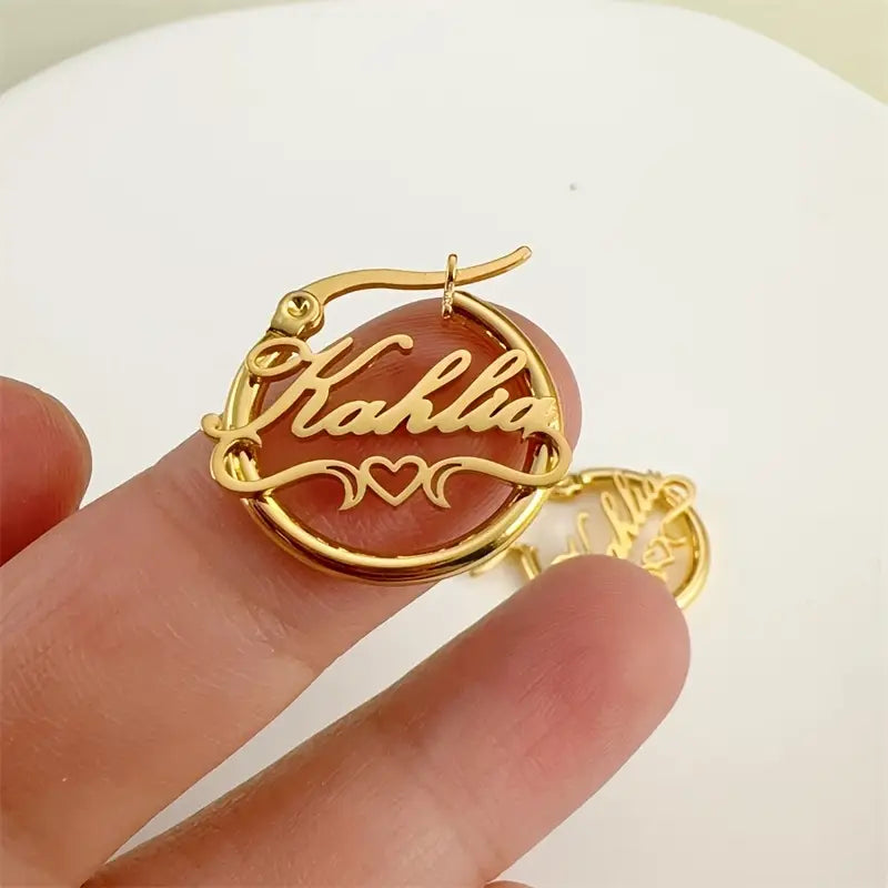 ARETES HOOPS MINI CON NOMBRE Y CORAZÓN