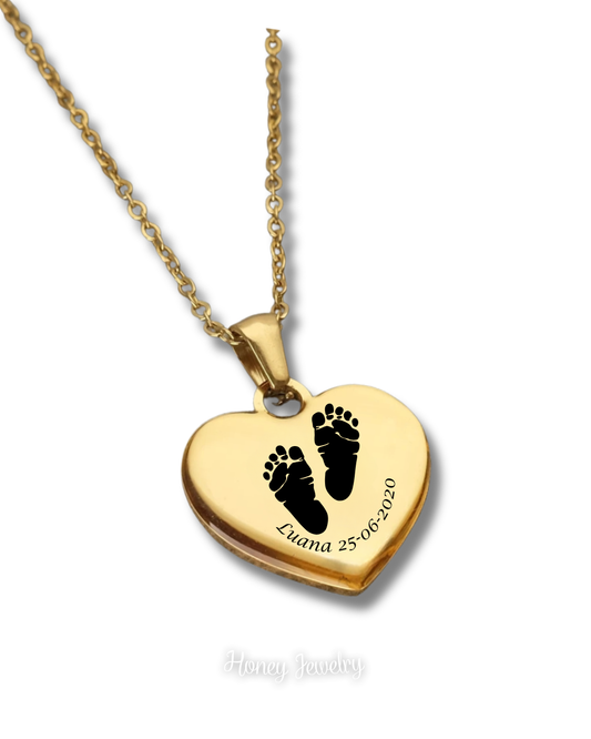 Baby footprints necklace - heart plate