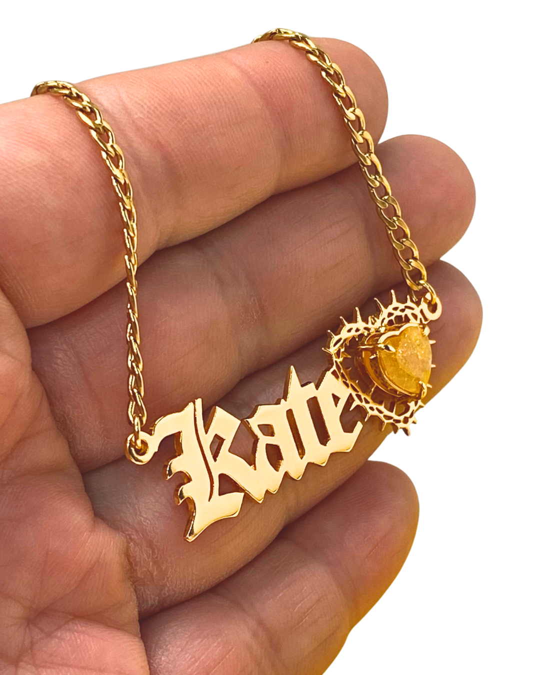 COLLAR CON NOMBRE CORAZON ESPINADO Y CIRCON CORAZON