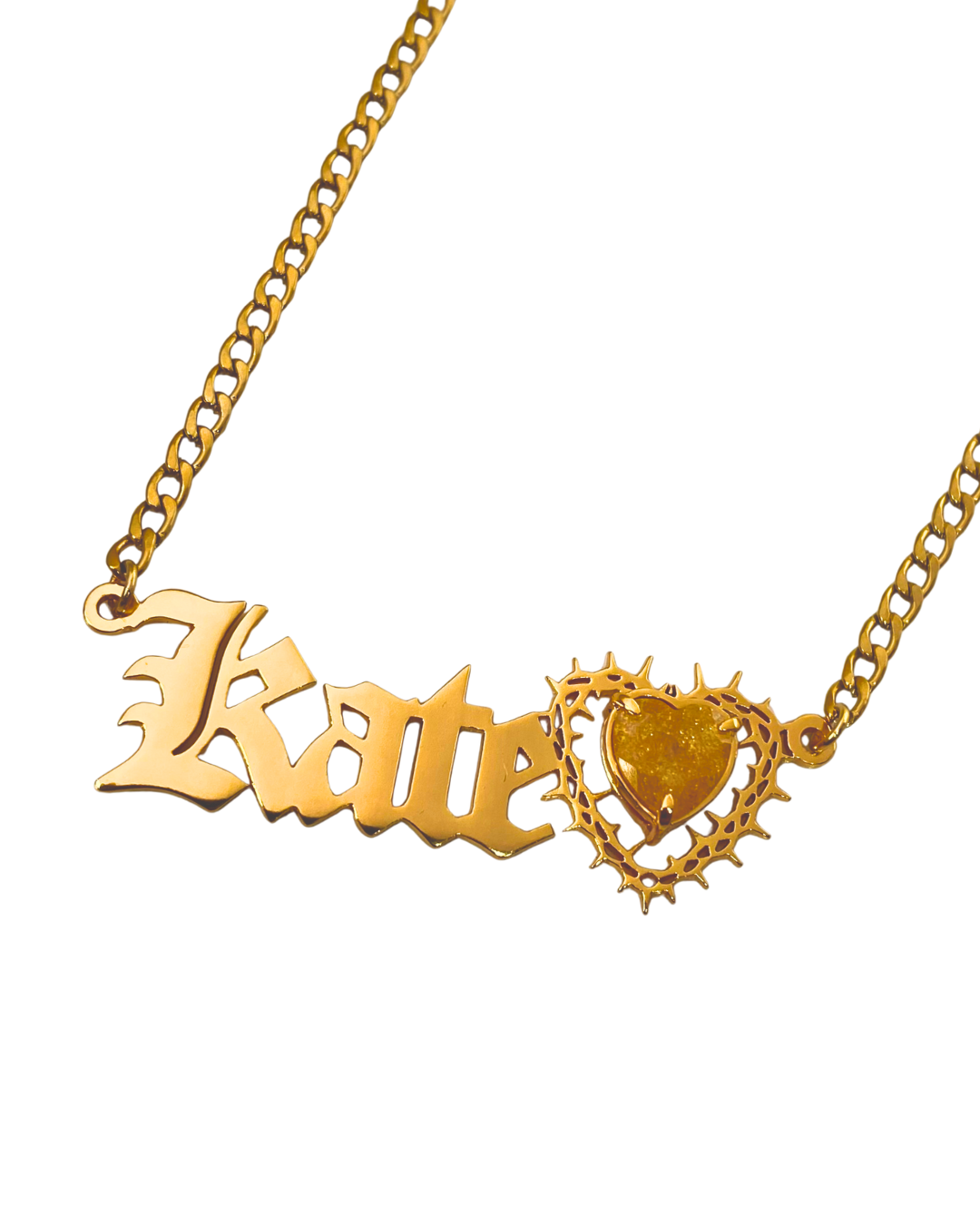 COLLAR CON NOMBRE CORAZON ESPINADO Y CIRCON CORAZON