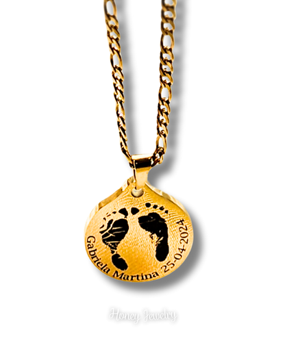 Baby footprints necklace - round plate