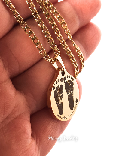 Baby footprints necklace - round plate