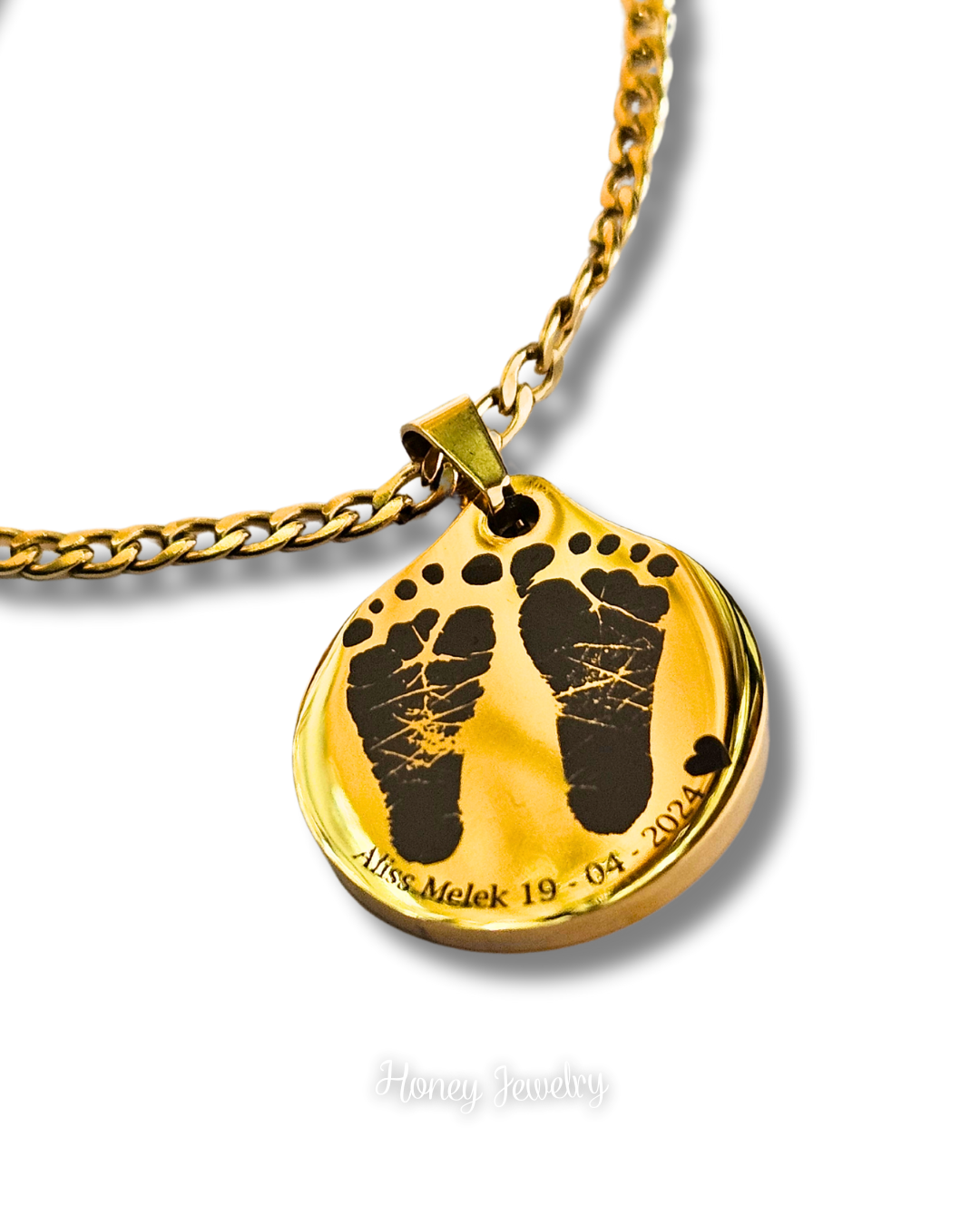 Baby footprints necklace - round plate