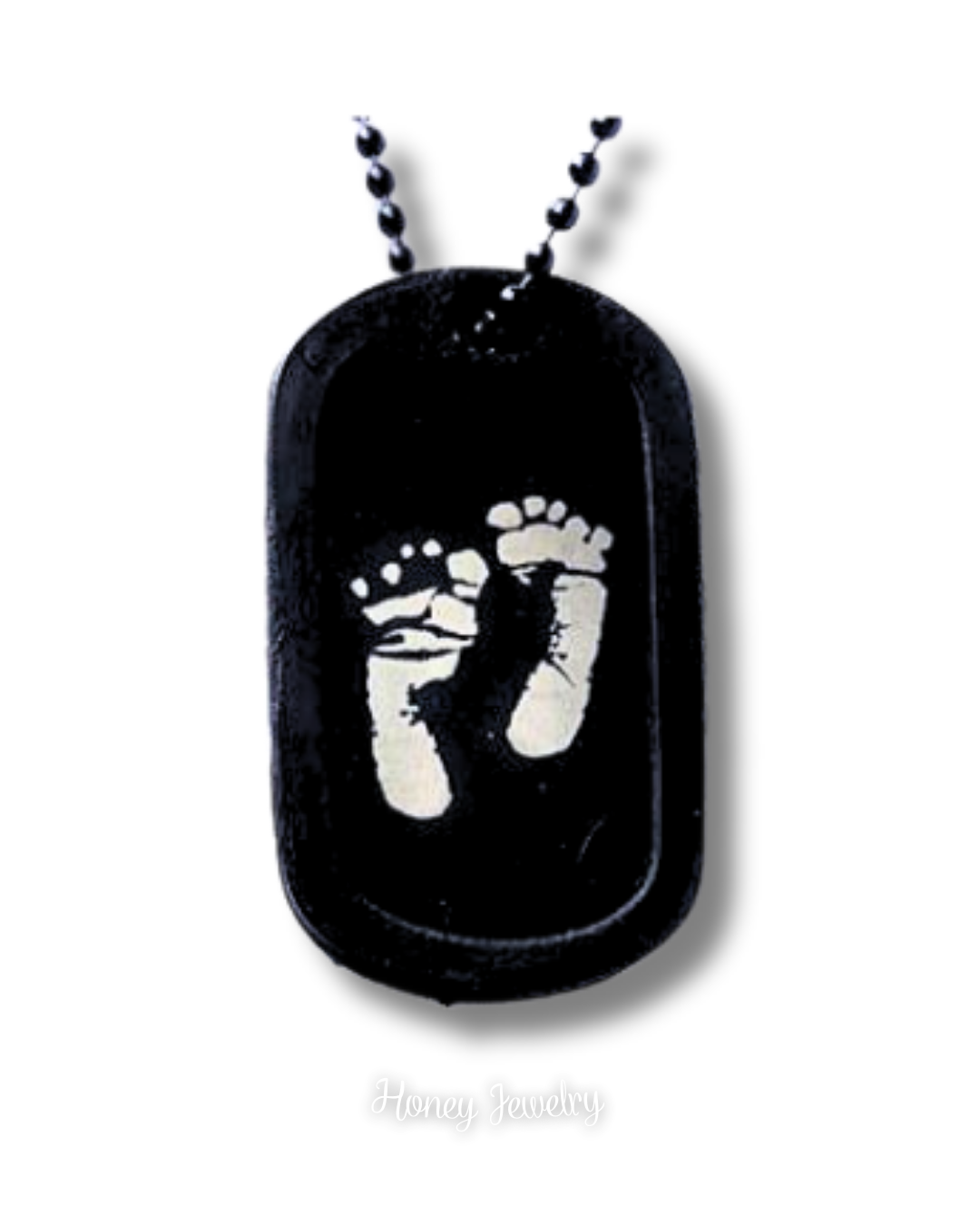 Military badge necklace with baby footprints