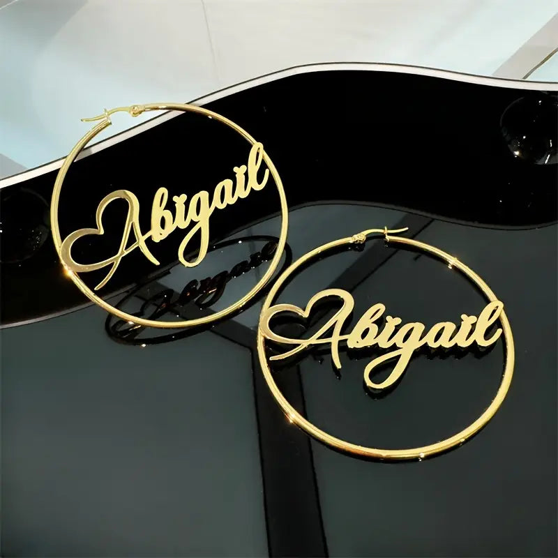 ARETES HOOPS CON NOMBRE Y CORAZON