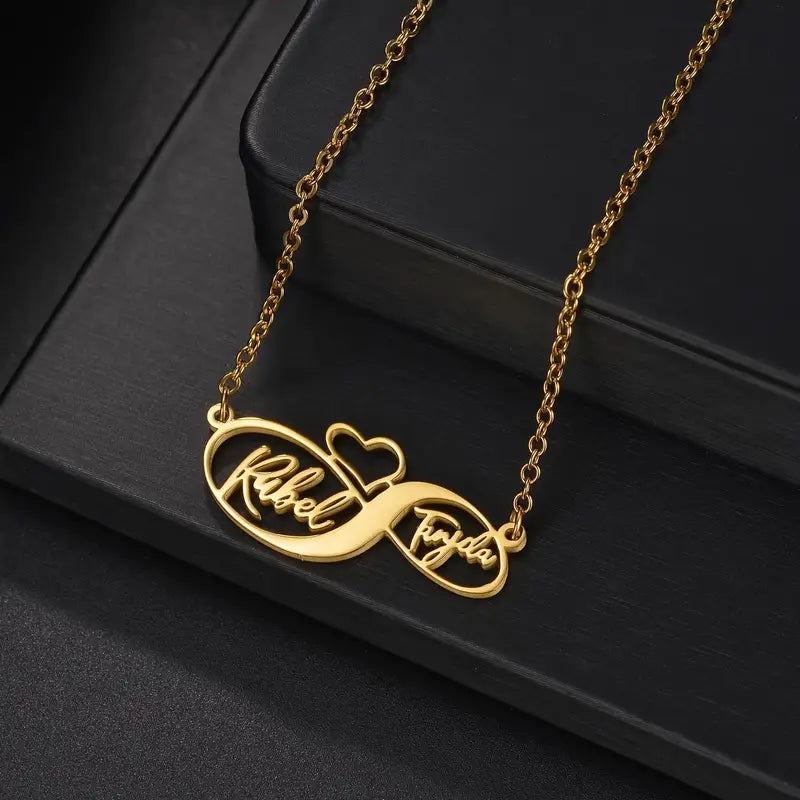 COLLAR NOMBRE DOBLE E INFINITO + CORAZON