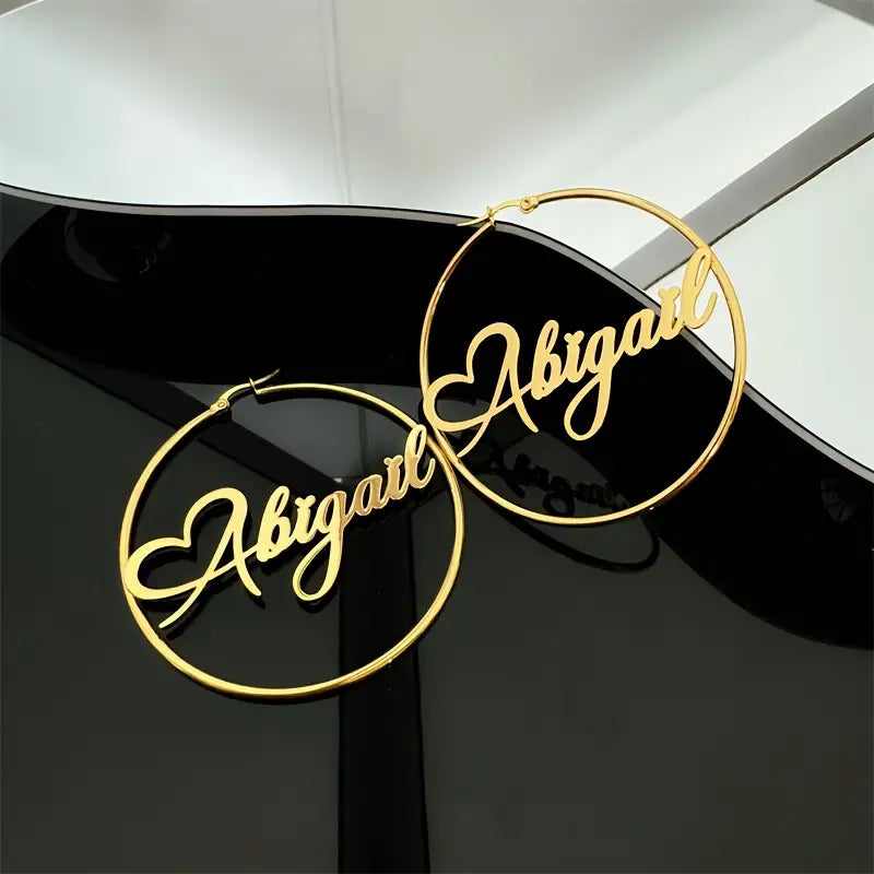 ARETES HOOPS CON NOMBRE Y CORAZON