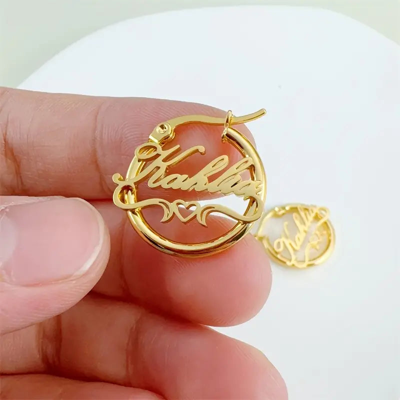 ARETES HOOPS MINI CON NOMBRE Y CORAZÓN