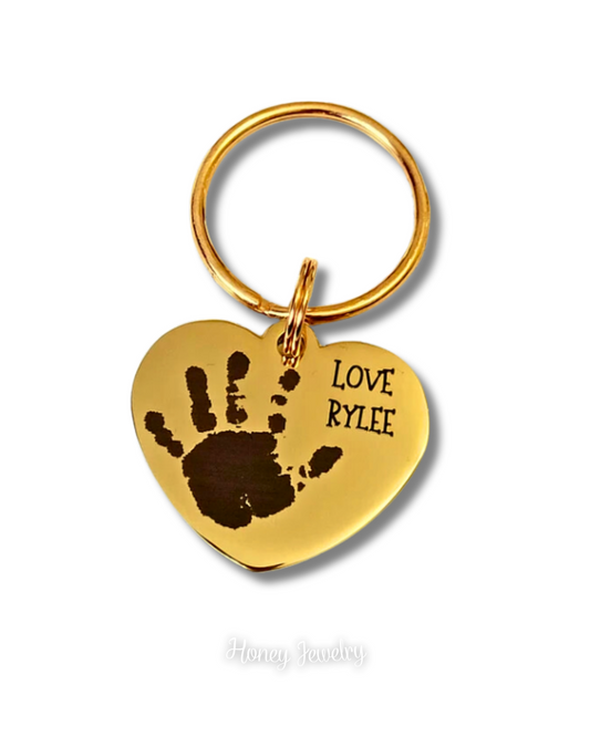 Heart plate keychain with baby footprints