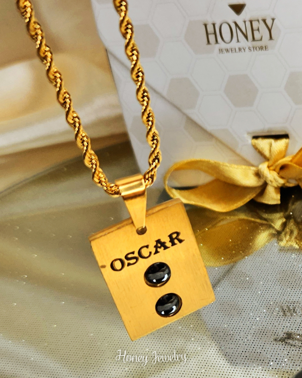 Rechthoekige plaathalsketting met hematiet