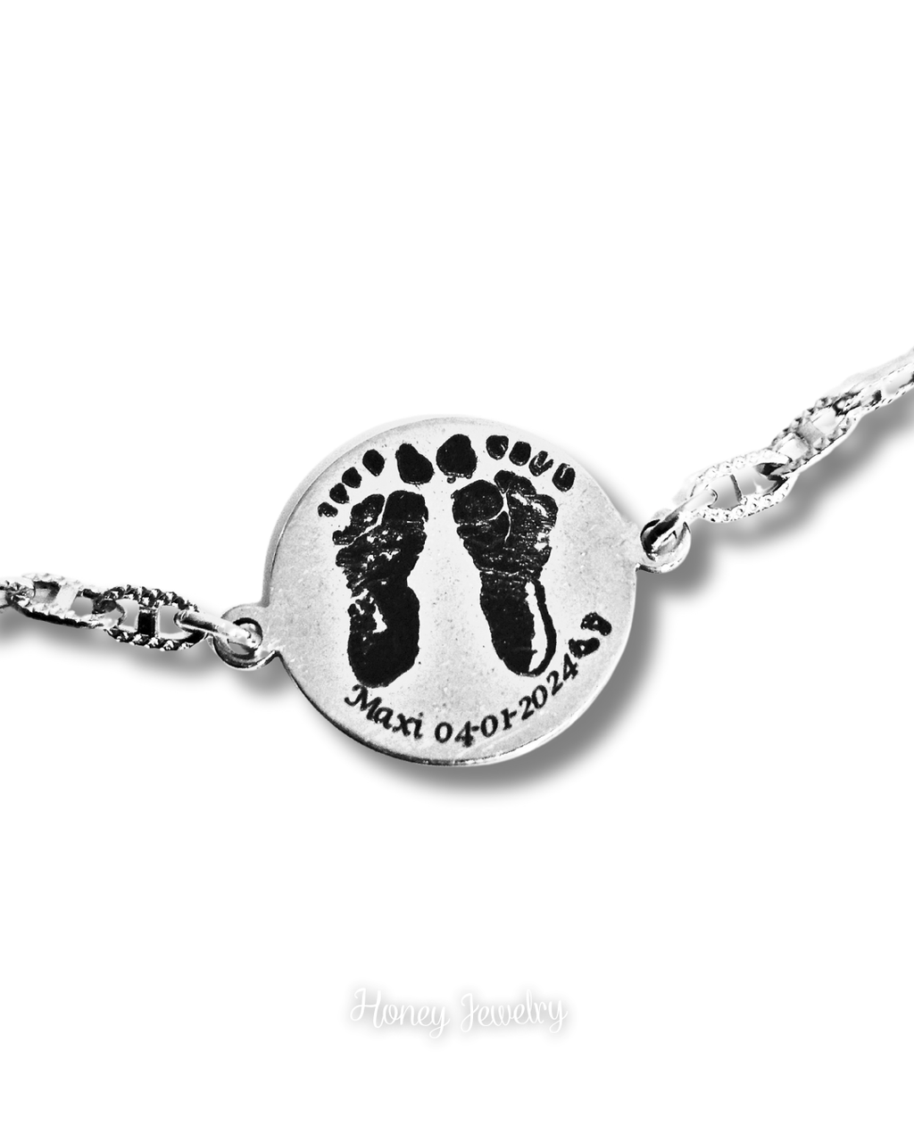 PULSERA PLACA REDONDA CON HUELLAS DE BEEB